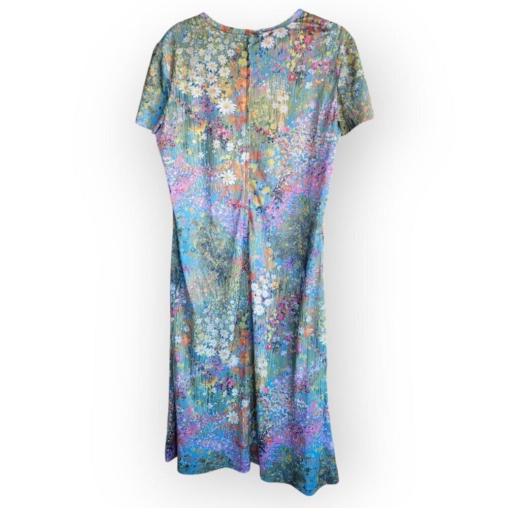 Sandy Gray Vintage Floral Dress Canadian Made Monet Style Stretch Small Medium - Picture 5 of 13